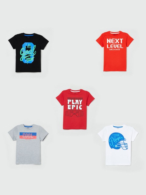 

max Boys Pack of 5 Typography Printed Cotton T-shirts, Multi