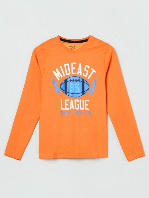 

max Boys Orange & Blue Varsity Printed Pure Cotton T-shirt