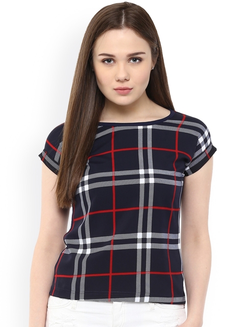 

Hapuka Women Navy Checked Top, Navy blue
