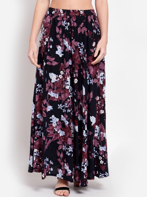 

Myshka Women Black & Burgundy Printed Maxi Skirt