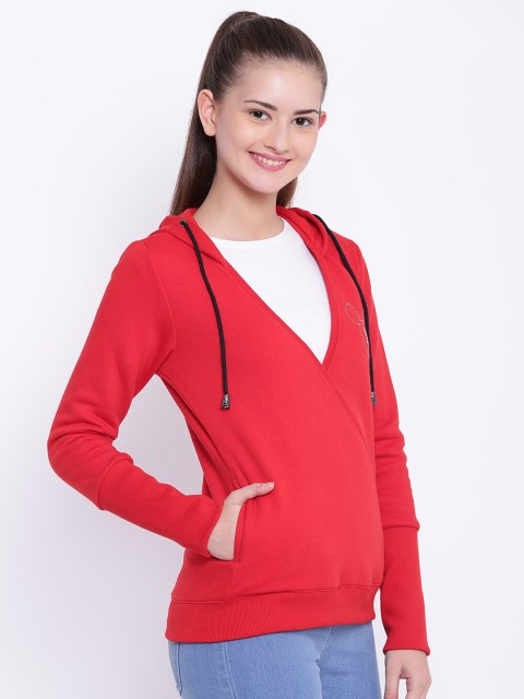 

Texco Women Red Hooded Wrap Sweatshirts