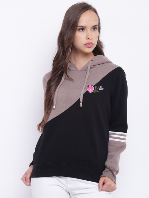 

Texco Women Black Colourblocked Hooded Sweatshirt