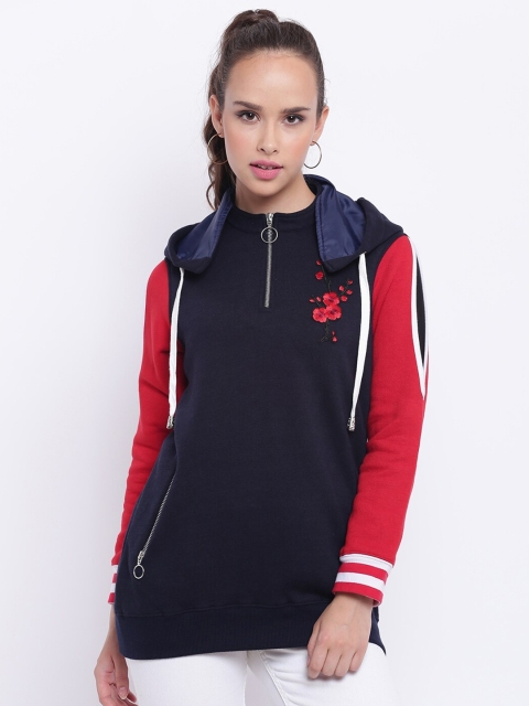 

Texco Women Navy Blue & Red Hooded Sweatshirt