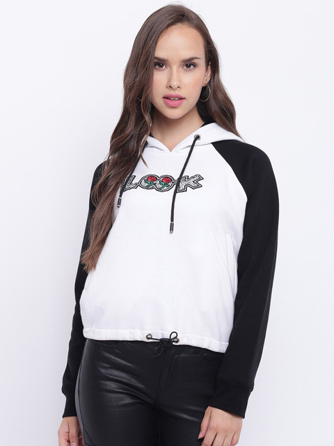 

Texco Women White & Black Hooded Sweatshirt