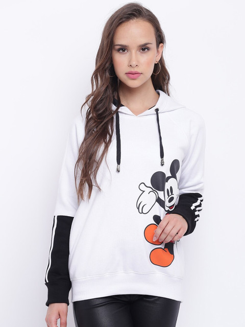 

Texco Women White Printed Hooded Sweatshirt