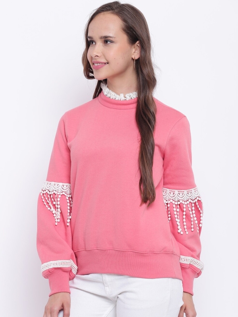 

Texco Women Pink & White Lace Inserts Sweatshirt