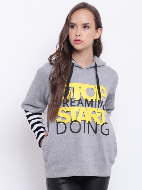 

Texco Women Grey Printed Hooded Sweatshirt
