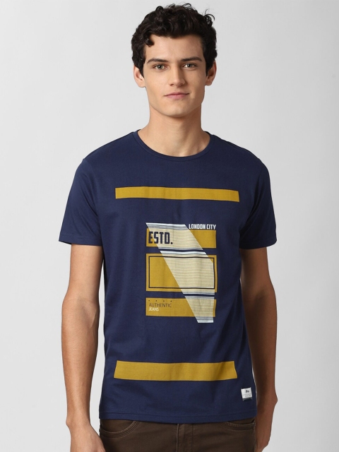 

Peter England Casuals Men Navy Blue Typography Printed Slim Fit T-shirt