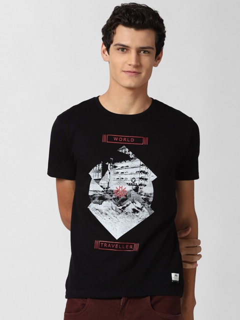 

Peter England Casuals Men Black Printed Cotton Slim Fit T-shirt