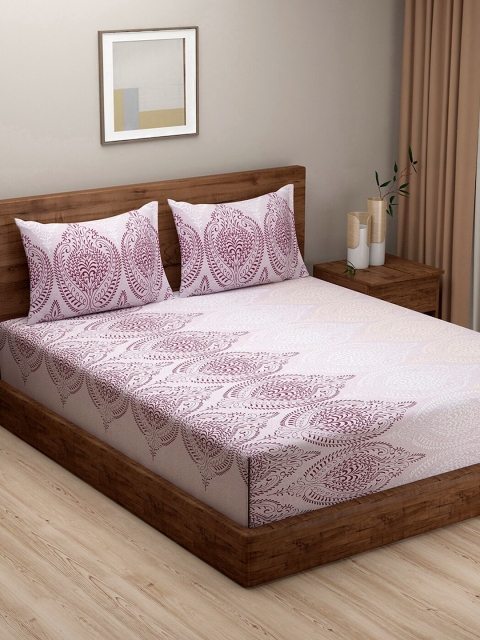 

SWAYAM Pink & Maroon Ethnic Motifs 200 TC Cotton King Bedsheet with 2 Pillow Covers