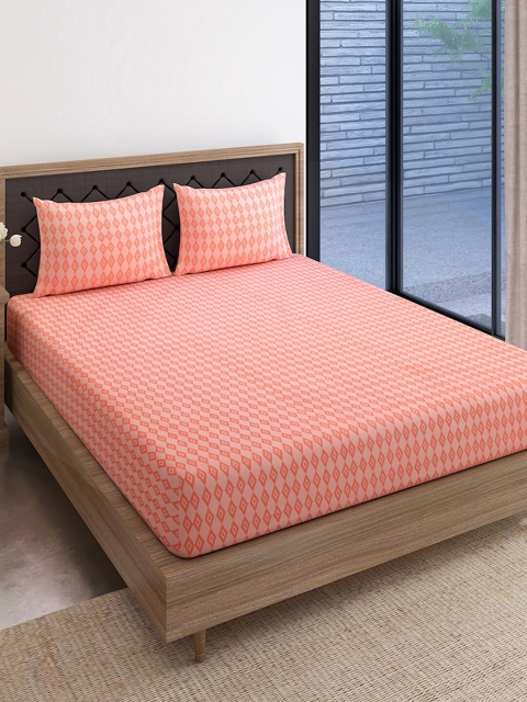 

SWAYAM Orange Geometric 144 TC King Bedsheet with 2 Pillow Covers