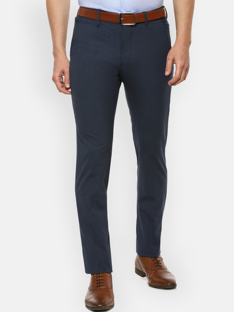 

Louis Philippe Men Navy Blue Textured Slim Fit Formal Trousers