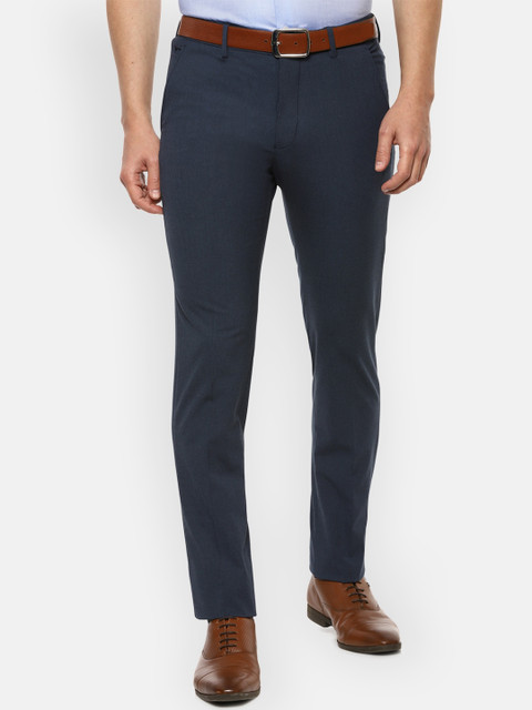 

Louis Philippe Men Navy Blue Textured Slim Fit Formal Trousers