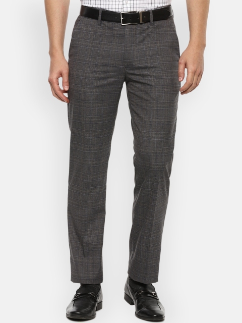 

Louis Philippe Men Grey Checked Slim Fit Formal Trousers