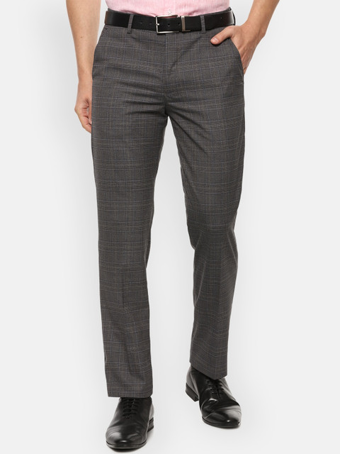 

Louis Philippe Men Grey Checked Slim Fit Formal Trousers