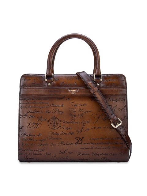 Da Milano Brown Textured Leather Structured Handheld Bag