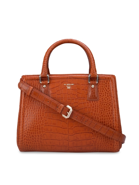 

Da Milano Orange Textured Leather Structured Handheld Bag
