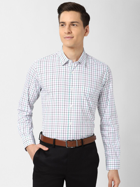 

Peter England Men White Slim Fit Grid Tattersall Checks Formal Shirt