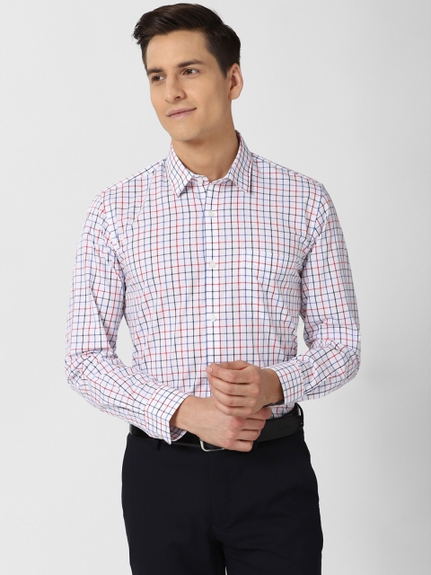 

Peter England Men White Slim Fit Grid Tattersall Checks Opaque Checked Formal Shirt