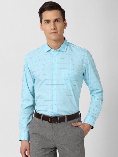 

Peter England Men Blue & White Slim Fit Opaque Checked Formal Shirt