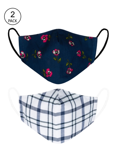 

VEA Adults Pack of 2 Blue & White Printed Cotton 5 Layered Filtration Face Mask