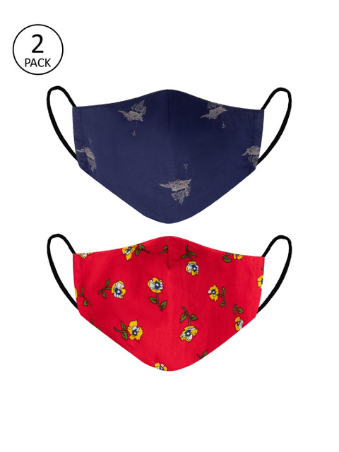 

VEA Adults Pack of 2 Printed 3-Ply 5 Layered Reusable Cotton Protective Outdoor Face Masks, Red
