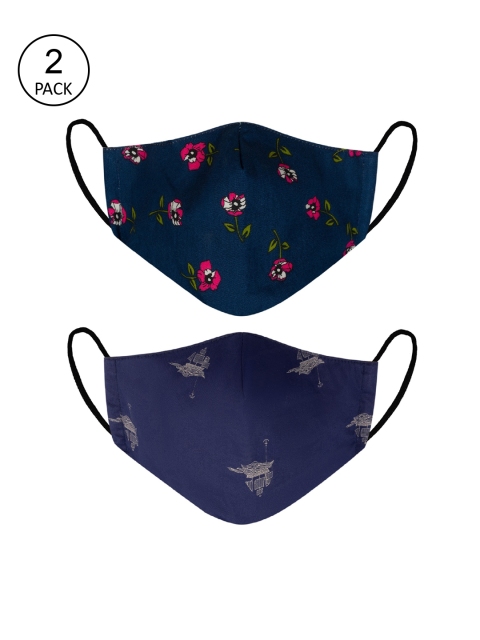 

VEA Adults Pack of 2 Blue & Navy Blue Printed Cotton 5 Layered Filtration Face Mask