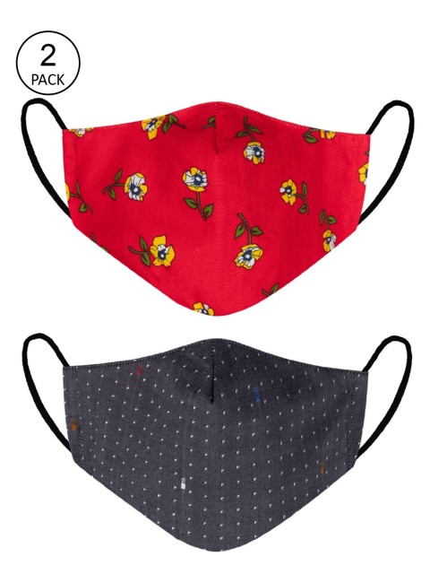 

VEA Adults Pack of 2 Printed 3-Ply 5 Layered Reusable Cotton Protective Outdoor Face Masks, Red