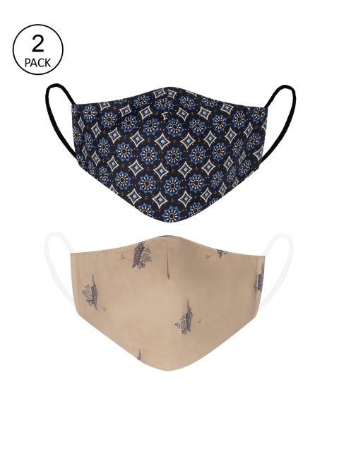 

VEA Adults Pack of 2 Blue & Khaki Printed Cotton 5 Layered Filtration Face Mask