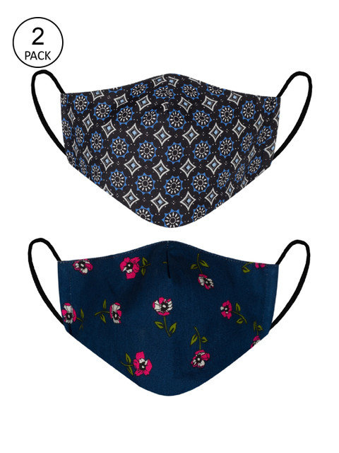 

VEA Adults Pack of 2 Printed 3-Ply 5 Layered Reusable Cotton Protective Outdoor Face Masks, Blue
