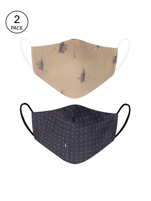 

VEA Adults Pack of 2 Khaki & Black Printed Cotton 5 Layered Filtration Face Mask