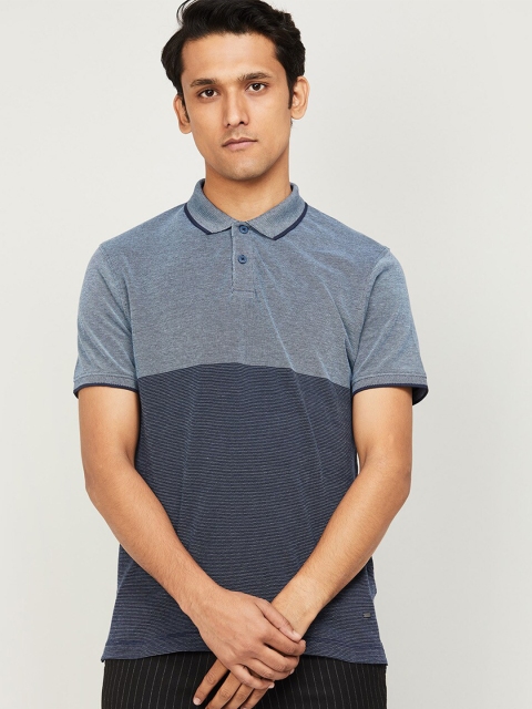 

CODE by Lifestyle Men Blue Colourblocked Polo Collar Cotton T-shirt