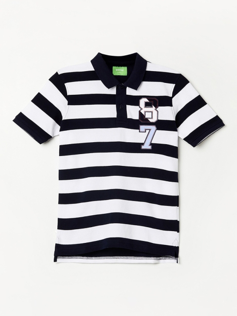 

Bossini Boys Navy Blue & White Striped Polo Collar T-shirt