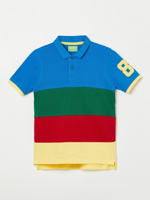 

Bossini Boys Multicoloured Striped Polo Collar Pure Cotton T-shirt, Multi