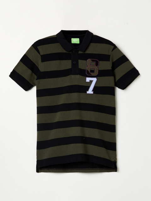 

Bossini Boys Olive Green Striped Polo Collar Cotton T-shirt