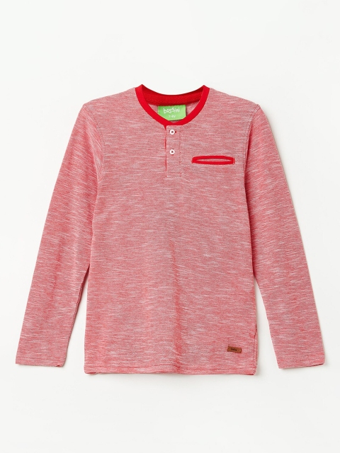 

Bossini Boys Red Henley Neck Pure Cotton T-shirt