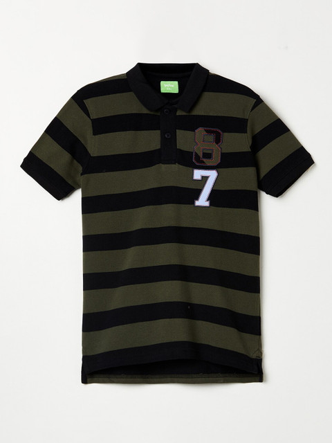 

Bossini Boys Olive Green Striped Polo Collar T-shirt