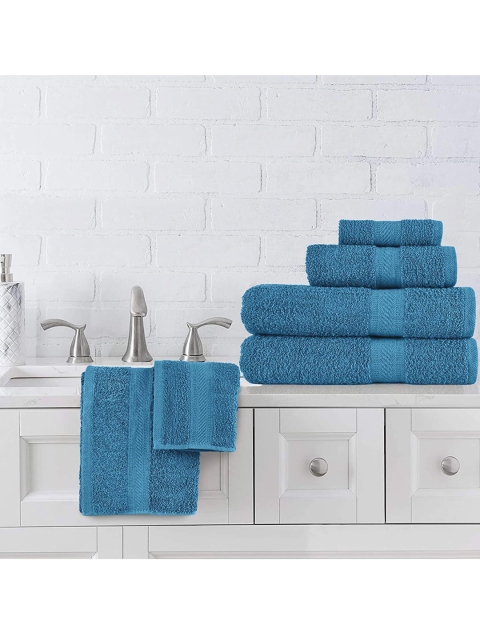 

Tormeti Set Of 6 Blue Solid Cotton 450 GSM Towel Set