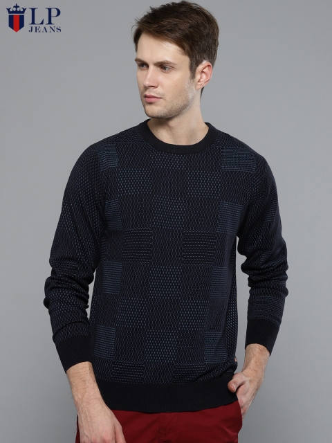 

Louis Philippe Jeans Men Navy Blue Self Design Pullover