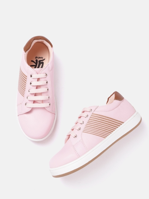 

YK Girls Peach-Coloured & Brown Striped Shimmer Detail Sneakers