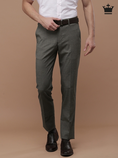 

Louis Philippe Men Grey Solid Slim Fit Flat-Front Trousers