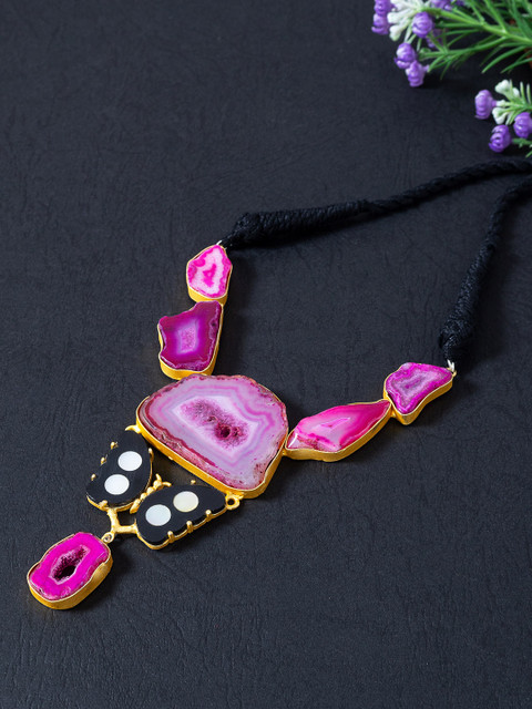 

Golden Peacock Magenta & Black Resin Necklace