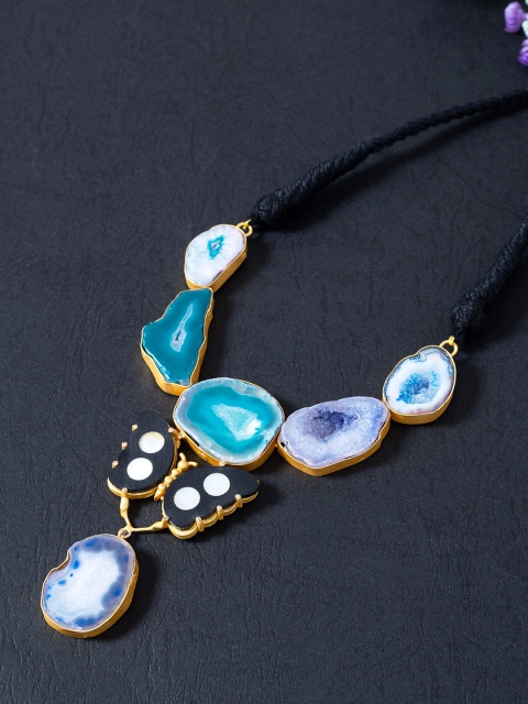 

Golden Peacock Turquoise Blue & Black Contemporary Necklace
