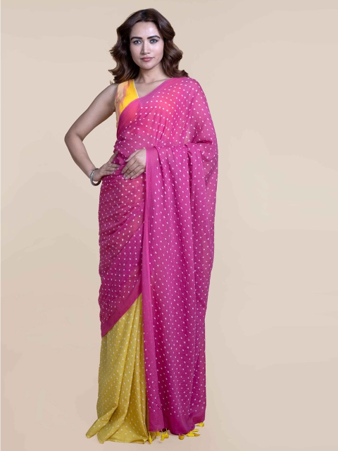 

Suta Yellow & Pink Bandhani Printed Pure Cotton Saree