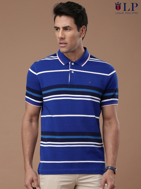

Louis Philippe Sport Men Blue Striped Polo T-Shirt
