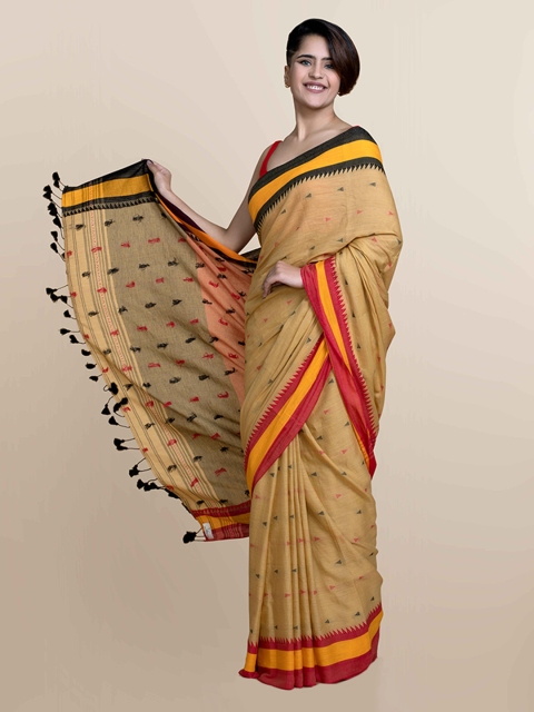 

Suta Brown & Yellow Pure Cotton Handloom Saree