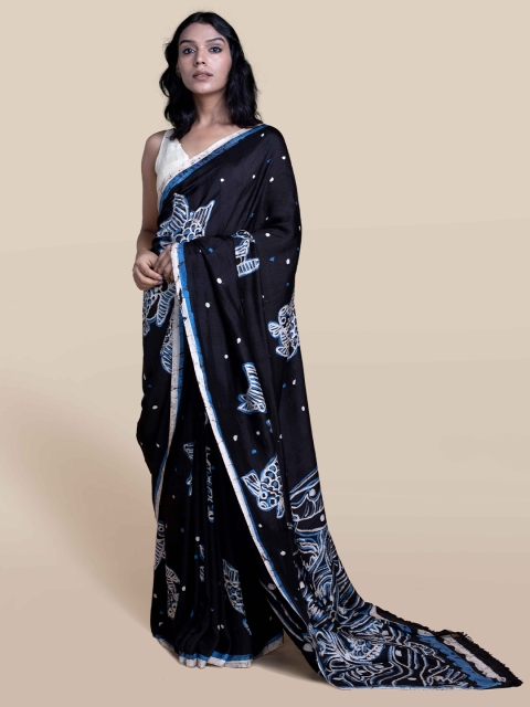 

Suta Black & Blue Ethnic Motifs Pure Silk Batik Saree