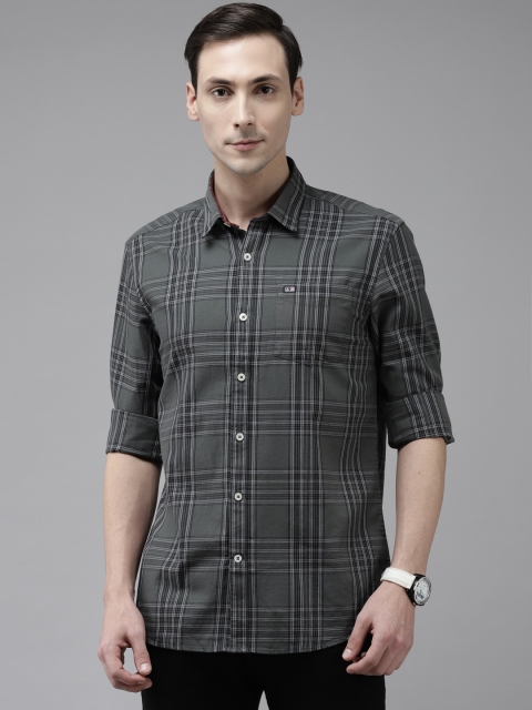 

Arrow Men Grey & Black Slim Fit Pure Cotton Windowpane Checked Casual Shirt