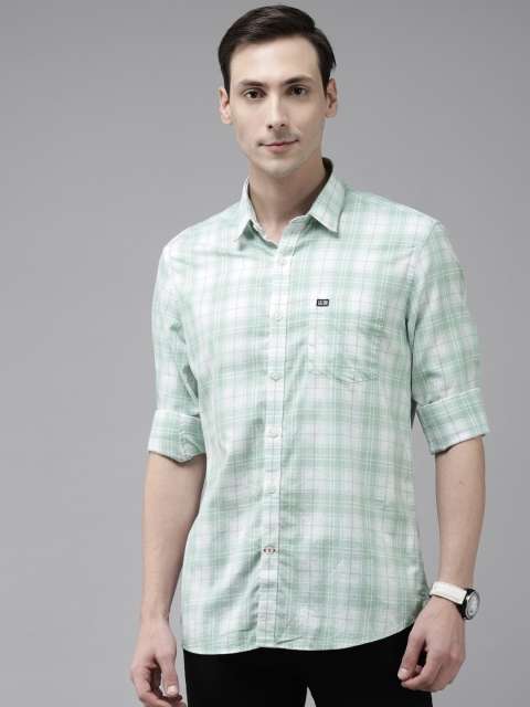 

Arrow Men Green & White Pure Cotton Slim Fit Checked Casual Shirt