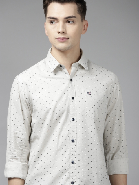 

Arrow Men Off White & Navy Blue Slim Fit Printed Pure Cotton Shirt